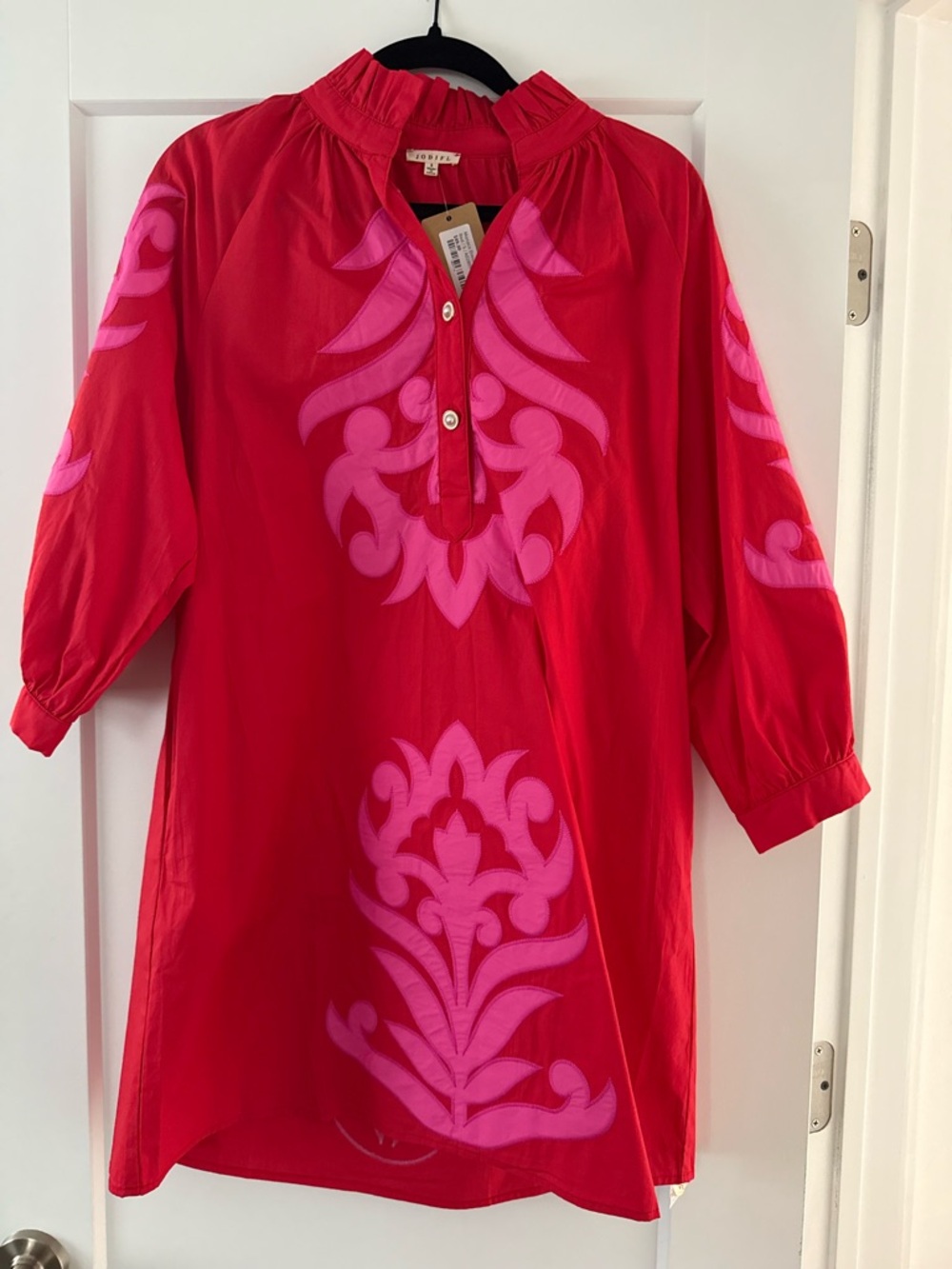 JODIFL Red and Pink Embroidered Front Tunic